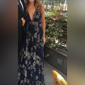 Luxxel Navy and Cream Floral Dress